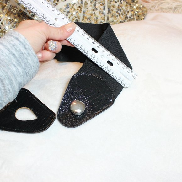 🔆🔅80s 90s Black Leather Retro Punk Goth Grunge Cinch Elastic Belt 24-27"🔆🔅 - Picture 9 of 13